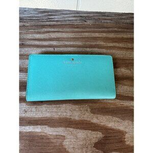 Kate Spade Turquoise Saffiano Leather Wallet With Card Slots & Zipper Pocket